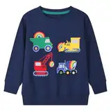 Gumyoss Sweatshirts Jungen Pullover Baumwolle für Kinder Jungen Sweater mit Dinosaurier Gedruckt für Jungs, 104, Ingenieur Fahrzeuge Dunkelblau