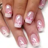 Cosmeria 24Pcs Pink Flower Press on Nails Set, Kurze Künstliche Nägel mit Blümchen, Inklusive Jelly Kleber und Nagelfeile für Frauen und Mädchen