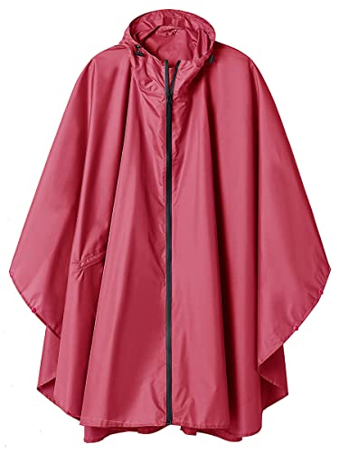 SaphiRose PONCHO Regenponcho Damen Herren wasserdichte, Regencape mit Kapuze Reißverschluss, Regenmantel Damen Wiederverwendbar, Regenponcho Fahrrad Wandern, Regenjacke Damen Leicht, Dunkelrosa