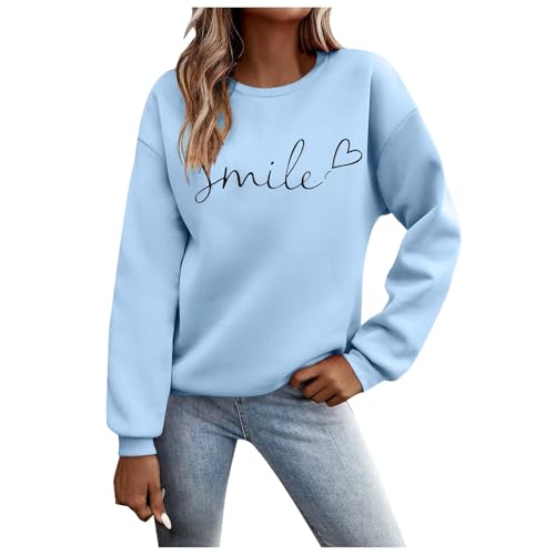 Pullover Damen Sweatshirt Weihnachtspullover Sweater Langarm Baumwolle Fleecepullover Rundhals Pulli Herbst Winter Frauen Elegant Oversized Oberteil Streetwear Sweatshirts ohne Kapuze Bluse Tops