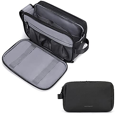 BAGSMART Kulturtasche für Herren,Travel Toiletry Organizer Dopp Kit Wasserabweisende Rasiertasche für Toilettenartikel Zubehör (Large Black)