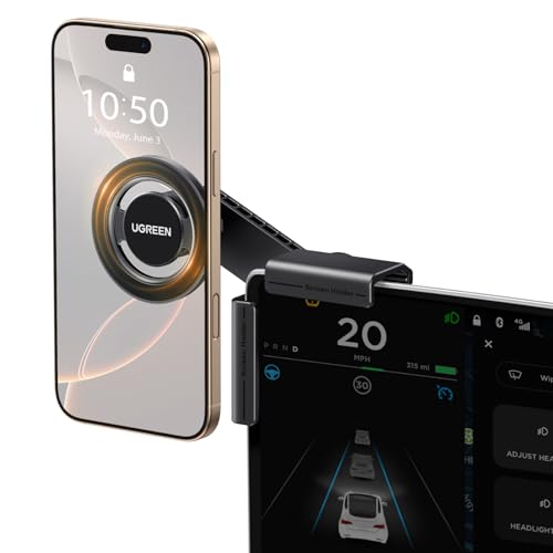 UGREEN Handyhalterung Auto Magsafe für Tesla, kompatibel mit MagSafe Autohalterung, drehbare Auto Handyhalterung passend für Tesla Model 3 Model Y Zubehör, für iPhone 16 15 14 13 12 & Magsafe Hülle