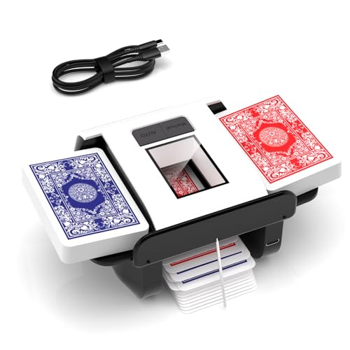 Automatischer Kartenmischer, Kartenmischmaschine Elektrische mit AUTO und Manuellem Modus, 1-2 Decks Wiederaufladbarer Geräuscharm kartenmischgerät für UNO Kartenspiel, Poker, Skip Bo, Phase10