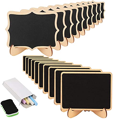 KAKOO 20 Mini Holz Tafel Set, Kreidetafel Memotafel mit Stand-Füße als Tischkarte Platzkarte Namen Preis Schild für Landhaus Buffet Party Deko Vintage Hochzeit Tischdeko