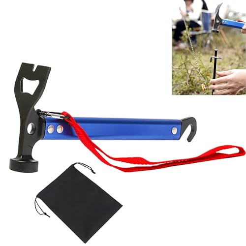 TOATELU Campinghammer 30.5cm, Camping Hammer mit Haken und Mini-Hacke, Hammer aus Aluminium, Outdoor-campinghammer, Multifunktionaler Hammer für Zeltheringe mit Aufbewahrungstasche(Blau)