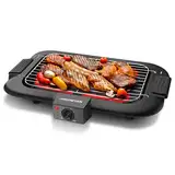 Aigostar Rauchfreier Tischgrill Barbecue Elektrogrill Elektrischer BBQ Grill 2000 Watt Antihaftbeschichtete Grillfläche 36 x 21cm, Abnehmbarer Fettauffangschale, Thermostat, Schwarz