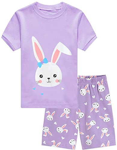 EULLA Kinder Schlafanzug Mädchen Kurz Sommer Pyjamas Set Ostern Hase Shorty Zweiteilig Nachtwäsche Baumwolle Größe 5 Jahre alt 8# Violett Ostern Hase DE 110