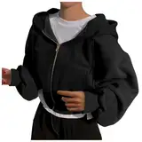 Generisch 2025 Damen Kapuzenpullover mit Reißverschluss und Tasche, langärmelig Bomberjacke Mit Damen (Black, S)