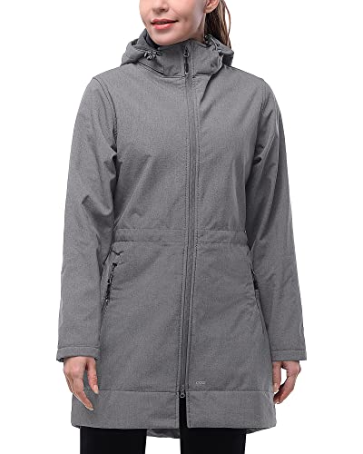 33,000ft Softshelljacke Damen Lange Übergangsjacke Wasserdicht Winddicht Softshellmantel Windbreaker Atmungsaktiv Wanderjacke Outdoor Mantel mit Abnehmbarer Kapuze Mittelgrau M