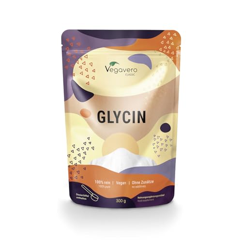 Glycin Pulver | 300 g | Deutsche Produktion von Vegavero® | Laborgeprüft | 100% reine Aminosäure | L-Glycin Pulver in Premium Qualität | mit Messlöffel | Ohne Zusätze | Vegan