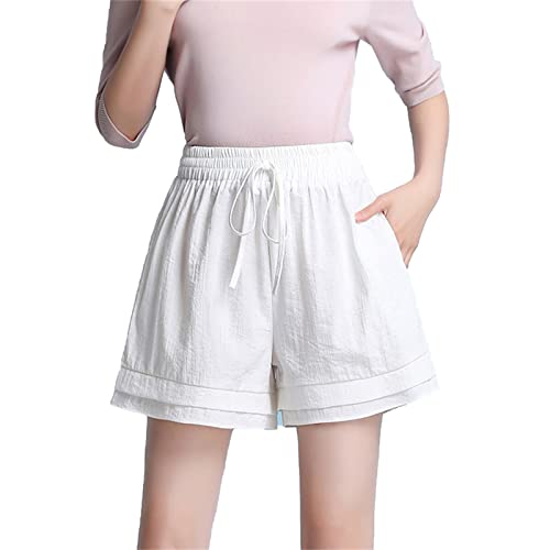 Generic LäSsige Leinen-Shorts Mit Hoher Taille FüR Damen Lounge-Shorts Mit Taschen Und Elastischer Taille Bequeme Shorts Mit Weitem Bein Und Kordelzug (4XL,Schwarz)