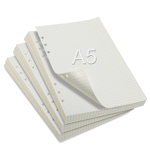 3 Packungen Ringbucheinlagen A5 Kariert, 180 Blätter Nachfüll-Inlays für DIN A5 Ringbuch Nachfüllbar, 6 Löcher ringbuch A5 nachfüllbar, Refill Paper für Notizbuch, Planer & Skizzen
