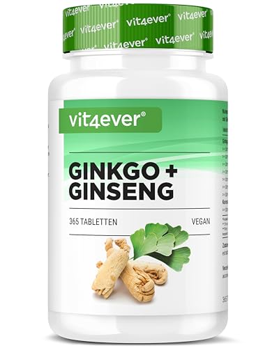 Ginkgo + Ginseng - 365 Tabletten - Spezial Extrakt - Hochdosiert - Laborgeprüft - Ginkgo Biloba + Koreanischer Ginseng - Premium Qualität - Vegan