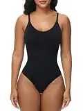 Breampot Shapewear Damen Bauchweg Bodysuit Formender Vielseitige Body Shper Frauen atmungsaktiven Materialien mit Verstellbarer Schultergurt (S/M, Tanga-Schwarz)