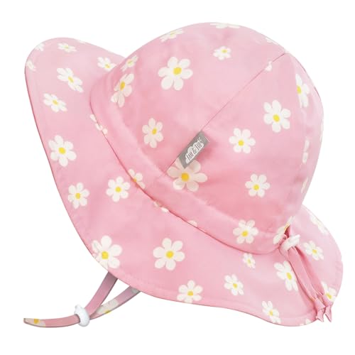 Jan & Jul Mädchen Baumwoll-Sonnenhut, Sommerstrandhut mit Kinnriemen für Kleinkinder (L: 2-5 Jahre, Pink Daisy)