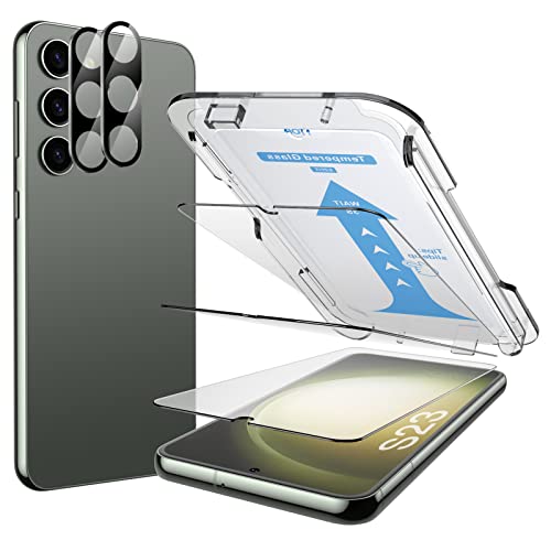 Mowei 3+2 Stück Displayschutz für Galaxy S23 Glas Schutzfolie, 3X 9H Schutzglas & 2X kameraschutz [Fingerabdruck-ID unterstützen] Hüllenfreundlich Kompatibel mit Samsung S23