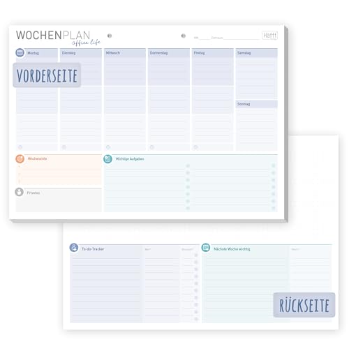 Häfft® Wochenplaner Block A4 ohne festes Datum "Office Life" 50 Blatt -Terminplaner undatiert mit To-do-Liste, Zielen & mehr - klimafreundlich & nachhaltig