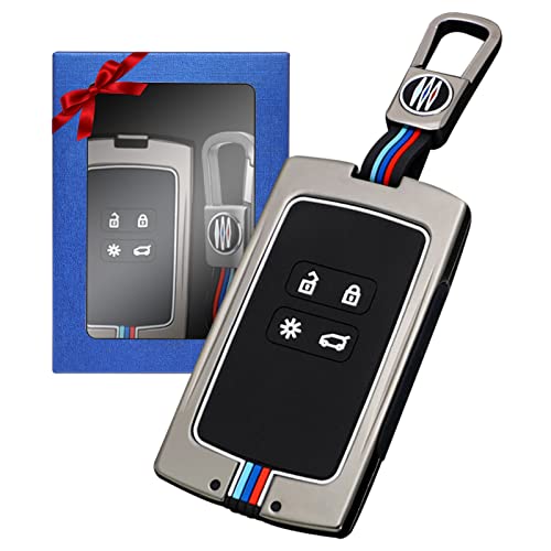 Yumzeco Zink Legierung Autoschlüssel Hülle Cover, 4-Tasten Autoschlüssel Cover Kompatibel mit Renault Clio Captur Megane Kadjar Koleos Auto Schlüsselhülle Cover Silicone TPU Smartkey Schutzhülle Grau