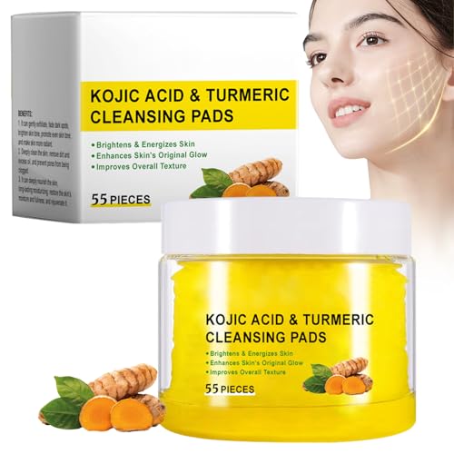 55 Stück Turmeric Kojic Acid Exfoliating Cleansing Pads, Turmeric Kojic Acid Cleansing Pads, Kojisäure- und Kurkuma-Reinigungspads, tiefenreinigende Poren, Kurkuma-Kojisäure-Pads für Alle Hauttypen