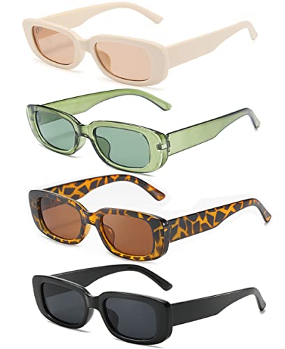 Unning 4 Stück Rechteckige Sonnenbrille für Damen Retro 90er Trendy Sonnenbrillen Set Vintage Quadrat Brille für Damen Herren