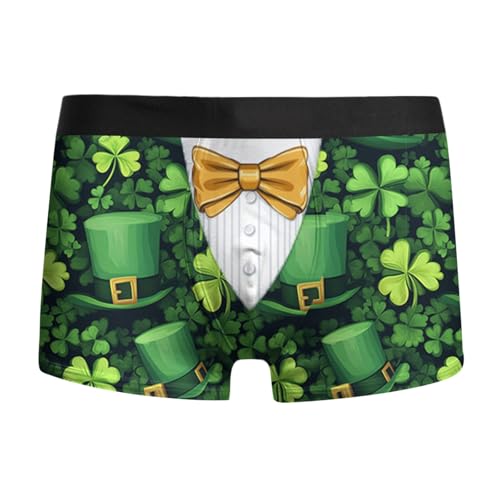 Eauptffy Boxershorts für Herren mit Hufeisen und vierblättrigem Kleeblatt zum St. Patrick's Day, Glückskleeblatt, feuchtigkeitsableitend und atmungsaktiv, Verschiedene Größen