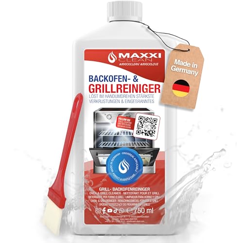 MAXXI CLEAN | 1x 750 ml Backofenreiniger & Grillreiniger mit Pinsel | extra stark & selbstarbeitender Fettlöser | löst Verkrustungen auf Herdplatte, Ofen & Grill