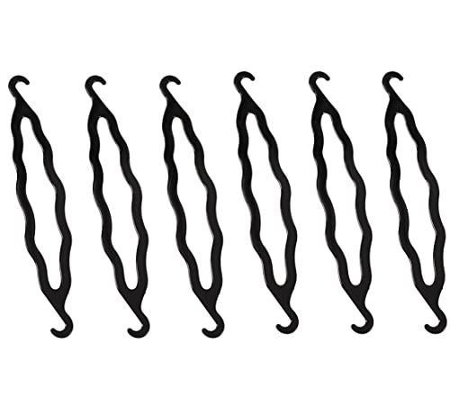 6 x schwarze Kunststoff-Dutt Maker Lockenwickler Former Doppelhaken Haarstyling krumme Haarnadeln Twist Flechtwerkzeug Pferdeschwanz Rolle Dutt Zopf Knospen Haarspangen