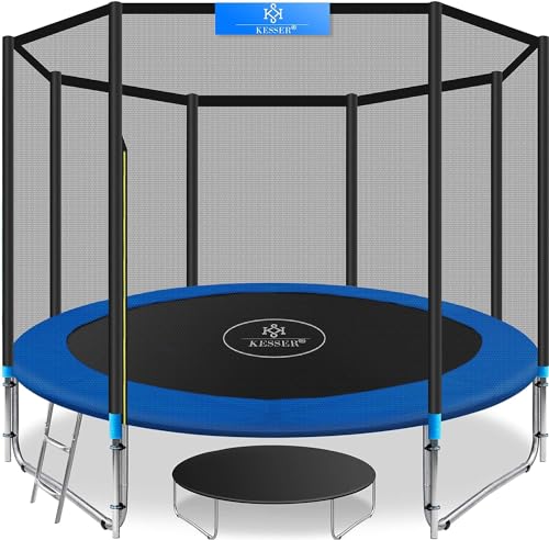 KESSER® - Trampolin Ø 427 cm | TÜV SÜD GS Zertifiziert | Komplettset mit Sicherheitsnetz, Leiter, Randabdeckung & Zubehör | Kindertrampolin Gartentrampolin Belastbarkeit 150 kg