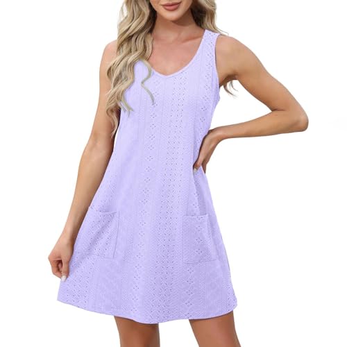 Sommer sale Damen Damen Sommerkleider Rüschen Ärmel V-Ausschnitt Casual Knielang Kleid Ärmellos Strandkleid Leichte Kurze Freizeitkleid A Linie Minikleid Strandkleid Damen knielang bunt