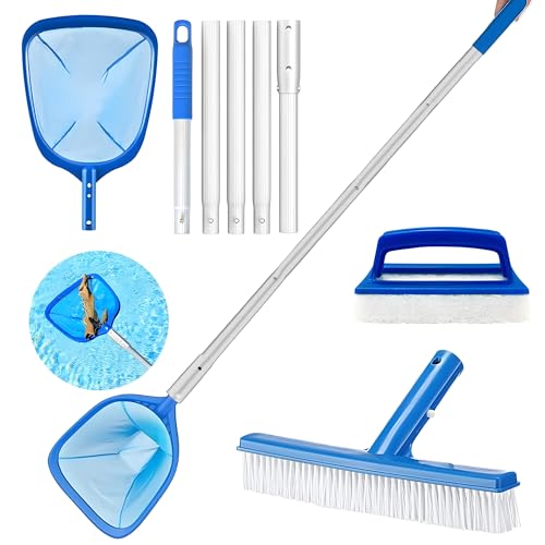 Poolbürste mit Teleskopstange,187 cm Pool Kescher mit Teleskopstange,Pool Sieb Kescher Fein,Teichkescher Feinmaschig Algen,Poolnetz Feinmaschig,Kächersieb Pool mit Stab,Reinigung Pool Pflegeset