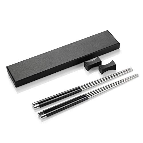 Crazy-m 2 Set Hohe Qualität Alloy EssStäbchen Essstäbchen Ablagen Chopsticks Essstäbchen Edelstahl mit Halter Geschenkset Chinesische Stäbchen Asiatisches Besteck mit schwarzer Schatulle