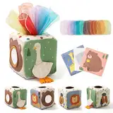 WOODEN TEETHER Tissue Box Montessori Motorikspielzeug, 6-12 Monate Sensorik Baby Spielzeug mit Spiegel, Farben, Texturen, Kinder Frühes Lernspielzeug für Jungen Mädchen Geschenke