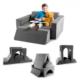 COSTWAY Modulares Kindersofa, Spielsofa, Modulsofa mit abnehmbarem Bezug, Kleinkind-Couch für Spielzimmer und Kinderzimmer zum Spielen, Gestalten & Schlafen (Grau)