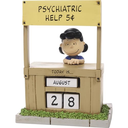 Precious Moments Peanuts Peanuts Ewiger Kalender | Psychiatrische Hilfe 5¢ Harzkalender | Lucy Figur | Erdnüsse Dekor & Geschenke
