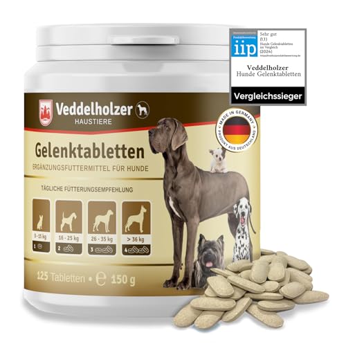 Veddelholzer VERGLEICHSSIEGER 2024 Hunde Gelenktabletten mit Grünlippmuschel Hund MSM & Teufelskralle Glucosamin & Kollagen 125 Kapseln Hunde Leckerlis