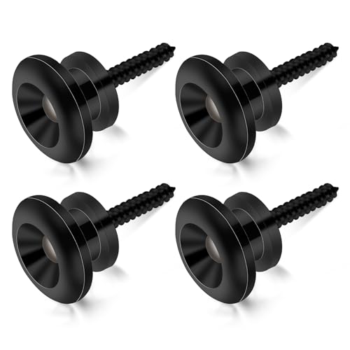 4Pack Gitarrengurt Fixateur Metal Gitarrengurt Knöpfe Schwarz Gitarrengurt Endknopf mit Befestigungsschrauben und Gummi Kissen für Klassische Elektrische Akustik Gitarre Gitarre Bass