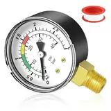 GZhaimai 1 Pcs Manometer + 1 Pcs Teflonband, Druckmesser 1/4" mit Messingadapter, 0-3 bar/40 psi Manometer Pool für Pool und Fischteiche(Ø53mm, Schwarz)