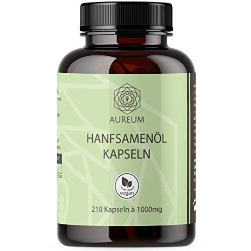 Hanföl in Softgel-Kapseln | Hochdosiert mit 1000mg pro Kapsel | Von Aureum | Kaltgepresst für 210 Tage / 7 Monate