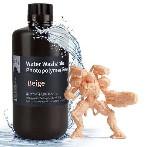 ELEGOO Wasser Waschbares 3D Drucker Resin, Water Washable UV Resin 405nm Photopolymer Harz für MSLA/DLP/LCD 3D Drucker Beige 1000g