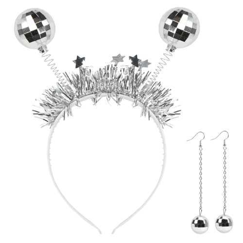 Capaneus Discokugel Haarreif, Discokugel Ohrringe, Discokugel Kostüm, Discokugel Accessoires, Discokugel Schmuck für Damen Karneval 70er 80er Jahre Disco Mottoparty Halloween Kostüm