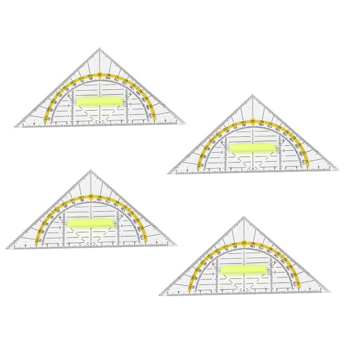 4 Stück Geodreieck mit Griff,Geometrie Dreieck Lineal Klein Transparent,16cm Zeichendreieck Winkelmesser Set für Kinder Schule,Groß Kunststoff Metall Dreieck-Lineal,Flexibel Geo Kreisschablone