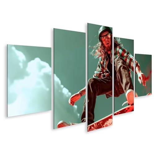 islandburner Bild auf Leinwand Skateboarder im luftigen Sprung für Wohnzimmer Jugendliche Skateboardladen Bilder Wandbilder Poster