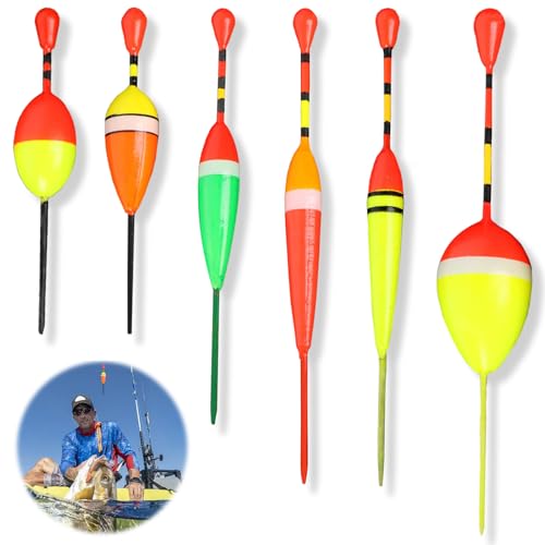 Crrynuo 6 Stück Fishing Angeln Posen Set,Angelposen Knicklichtposen Mit Senkblei,1g-6g schwimmend Angelschnur und Haken, Forellenköder Zander ideal für Spoons Forelle