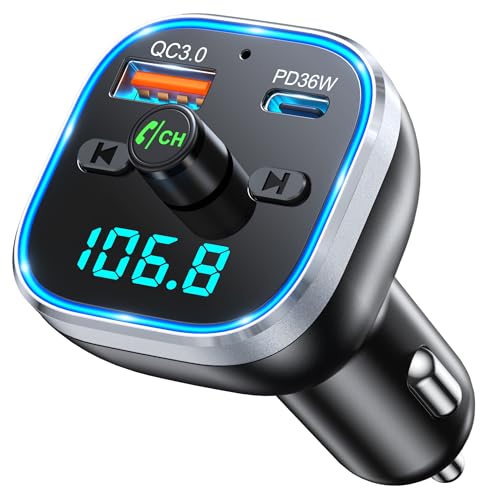 Mohard Bluetooth Adapter Auto, 54W [PD & QC 3.0] Schnellladung FM Transmitter Auto Bluetooth, Freisprechanlage für Auto Bluetooth 5.3, 7 Farbige LED-Atmosphärenlichter, Kabellose Bluetooth Transmitter