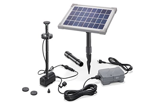 esotec Solar Teichpumpe mit Filter für außen | SET Sprinklerpumpe 160l/h Erdspieß Solarmodul 5W | Solarbrunnen für Gartenteich | Wasserspiel Springbrunnenpumpe | 101920