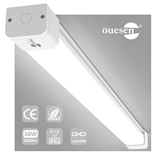 Öuesen Led Feuchtraumleuchte 120cm, Kellerlampe Led 36W 3600LM, IP66 Keller Deckenleuchte Röhre Feuchtraum Sehr Hell, Werkstattlampe kellerleuchte Feuchtraumlampe für Garage Werkstatt, Kaltweiß 5000K