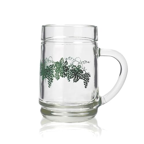 Stölzle Oberglas Robuste Weinkanne 0,25 l 6er Set MIT WEINLAUB DEKOR I Hochwertige Trinkgläser mit Henkel 6 Stück für Rotwein Weißwein I Spritzerglas 250ml spülmaschinenfest & bruchsicher