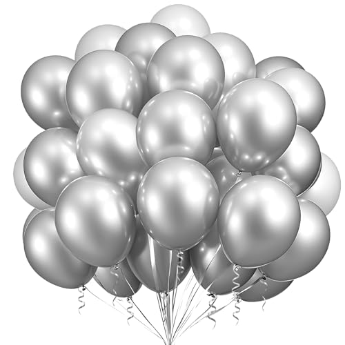 Luftballons Silber 100 Stück,Silber Latex Ballons,Silber Ballons Deko Geburtstag Helium Ballons,Silberhochzeit Deko Baby Shower Taufe Abschlussfeier Party Dekoration