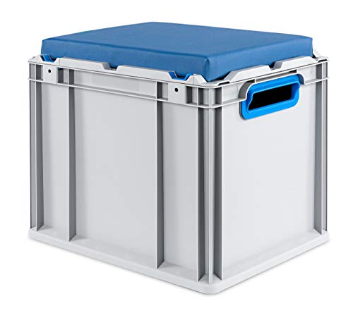 aidB Eurobox NextGen Seat Box, blau, (400x300x365 mm), Griffe offen, Sitzbox mit Stauraum und abnehmbarem Kissen, 1St.