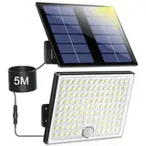 Solarlampen für Außen,Solarleuchte mit Bewegungsmelder,113 LED Solar Strahler IP65 Wasserdichte Solar-Split Wandleuchte mit 5m Kabel für Garage, Garten, Hof, Stufen, Haustüren, Rasen - 2 Stück